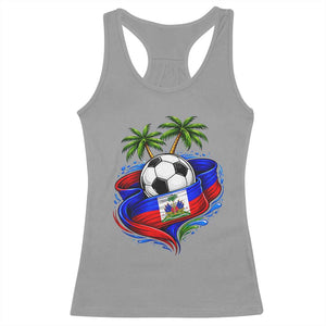 Haitian Flag Soccer Ball Graphic Racerback Tank Top Tropical Palm Trees Caribbean Haiti Football Fans Pride