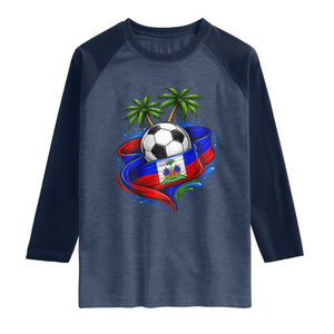 Haitian Flag Soccer Ball Graphic Raglan Shirt Tropical Palm Trees Caribbean Haiti Football Fans Pride