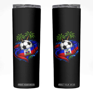 Haitian Flag Soccer Ball Graphic Skinny Tumbler Tropical Palm Trees Caribbean Haiti Football Fans Pride
