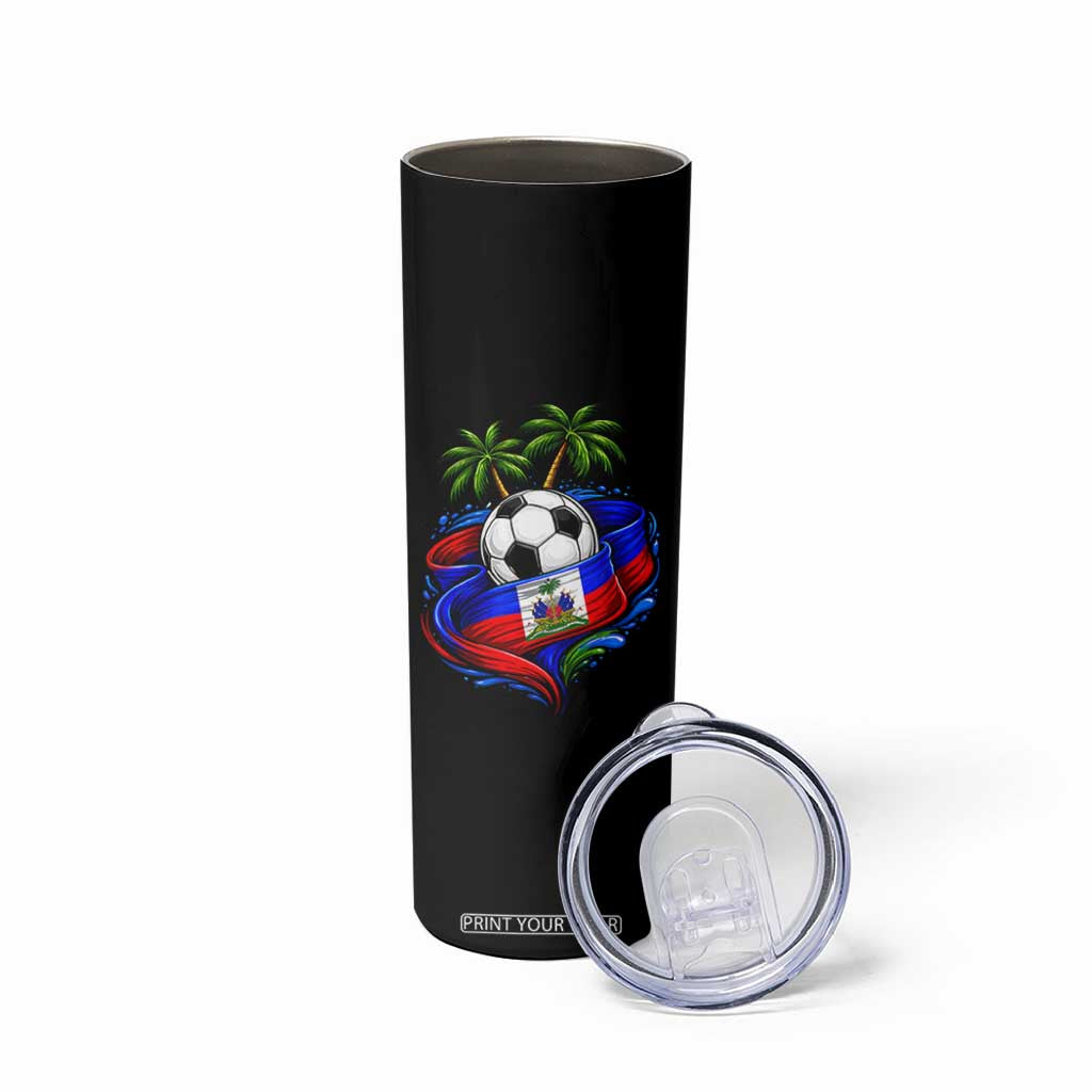 Haitian Flag Soccer Ball Graphic Skinny Tumbler Tropical Palm Trees Caribbean Haiti Football Fans Pride