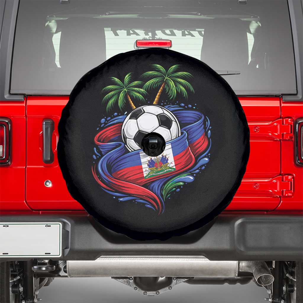 Haitian Flag Soccer Ball Graphic Spare Tire Cover Tropical Palm Trees Caribbean Haiti Football Fans Pride