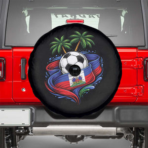 Haitian Flag Soccer Ball Graphic Spare Tire Cover Tropical Palm Trees Caribbean Haiti Football Fans Pride
