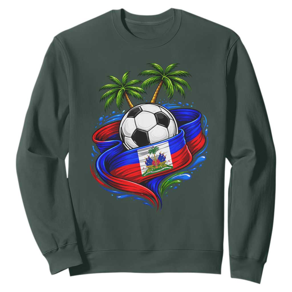 Haitian Flag Soccer Ball Graphic Sweatshirt Tropical Palm Trees Caribbean Haiti Football Fans Pride