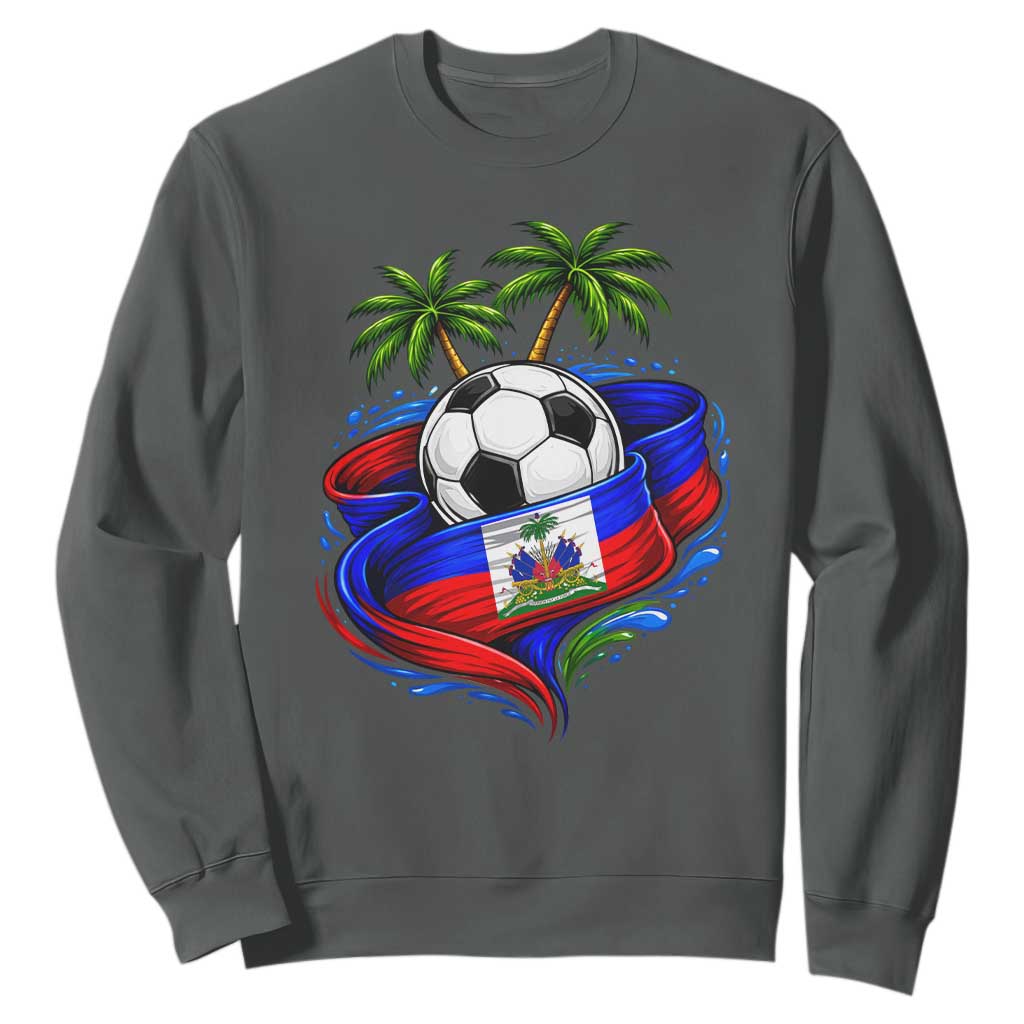 Haitian Flag Soccer Ball Graphic Sweatshirt Tropical Palm Trees Caribbean Haiti Football Fans Pride