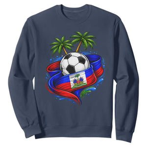 Haitian Flag Soccer Ball Graphic Sweatshirt Tropical Palm Trees Caribbean Haiti Football Fans Pride