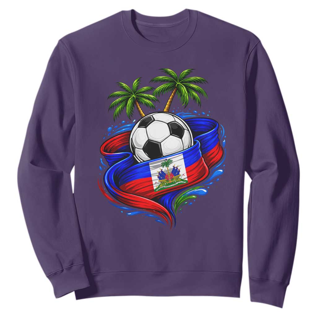 Haitian Flag Soccer Ball Graphic Sweatshirt Tropical Palm Trees Caribbean Haiti Football Fans Pride
