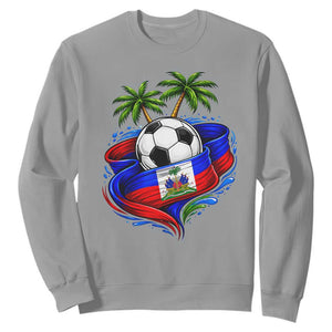 Haitian Flag Soccer Ball Graphic Sweatshirt Tropical Palm Trees Caribbean Haiti Football Fans Pride