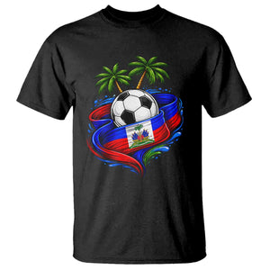 Haitian Flag Soccer Ball Graphic T Shirt Tropical Palm Trees Caribbean Haiti Football Fans Pride