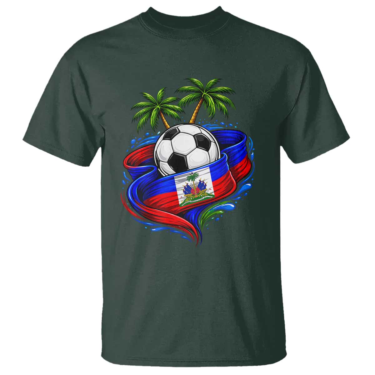 Haitian Flag Soccer Ball Graphic T Shirt Tropical Palm Trees Caribbean Haiti Football Fans Pride