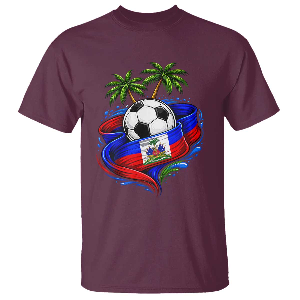 Haitian Flag Soccer Ball Graphic T Shirt Tropical Palm Trees Caribbean Haiti Football Fans Pride