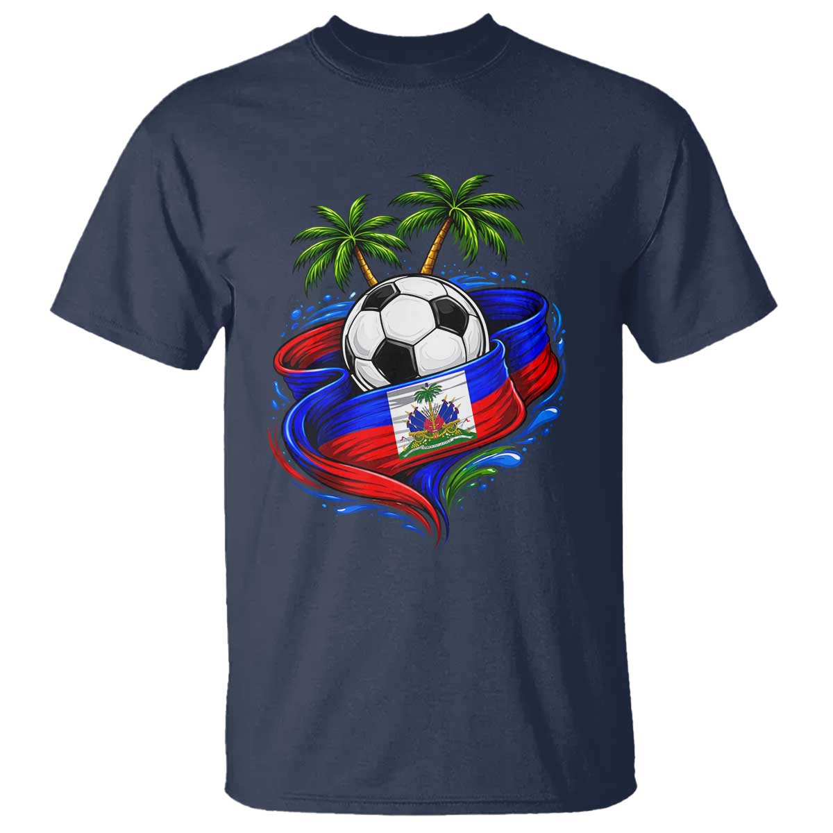 Haitian Flag Soccer Ball Graphic T Shirt Tropical Palm Trees Caribbean Haiti Football Fans Pride