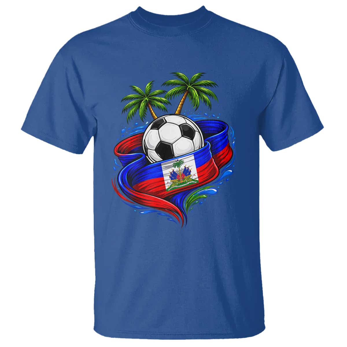 Haitian Flag Soccer Ball Graphic T Shirt Tropical Palm Trees Caribbean Haiti Football Fans Pride