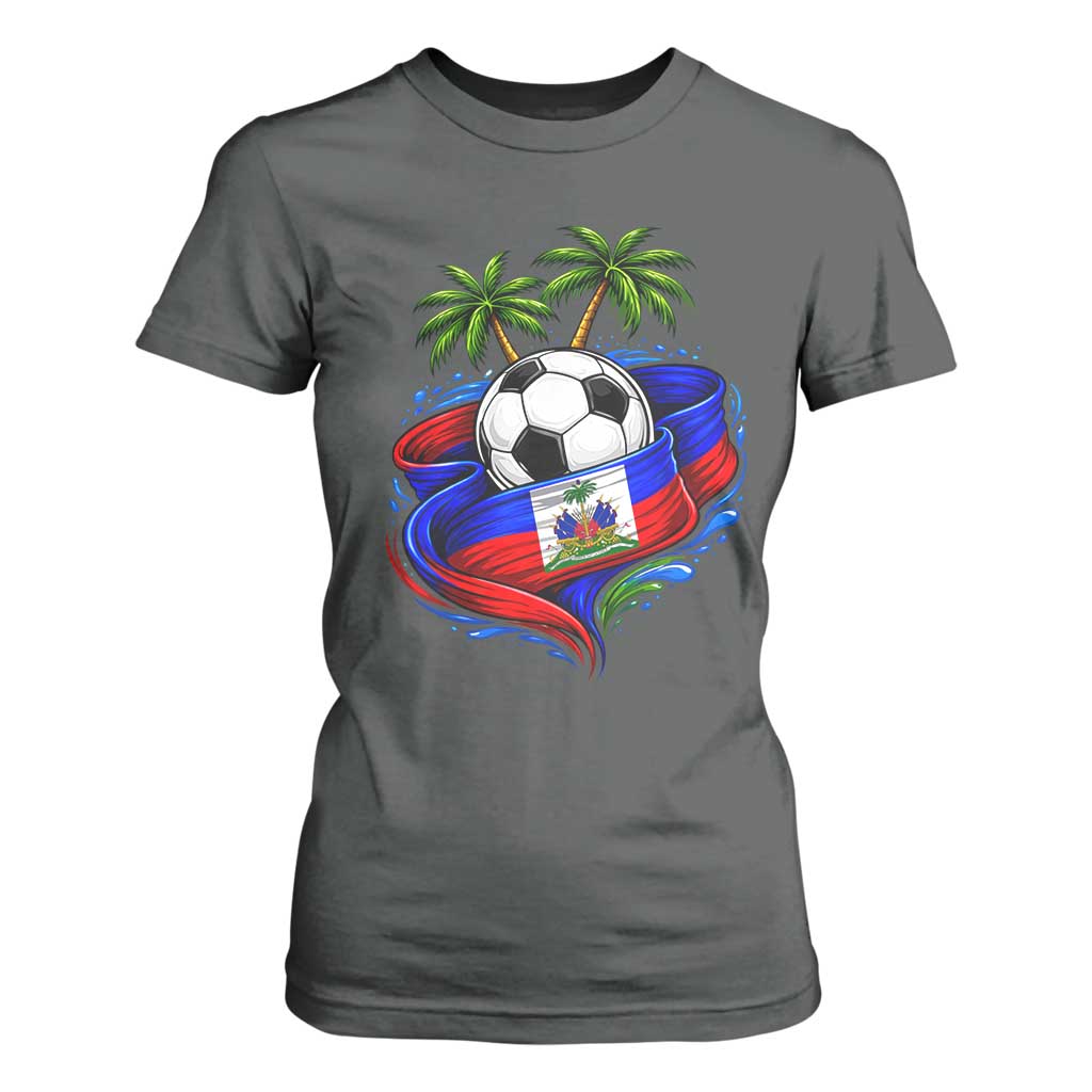 Haitian Flag Soccer Ball Graphic T Shirt For Women Tropical Palm Trees Caribbean Haiti Football Fans Pride