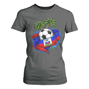 Haitian Flag Soccer Ball Graphic T Shirt For Women Tropical Palm Trees Caribbean Haiti Football Fans Pride