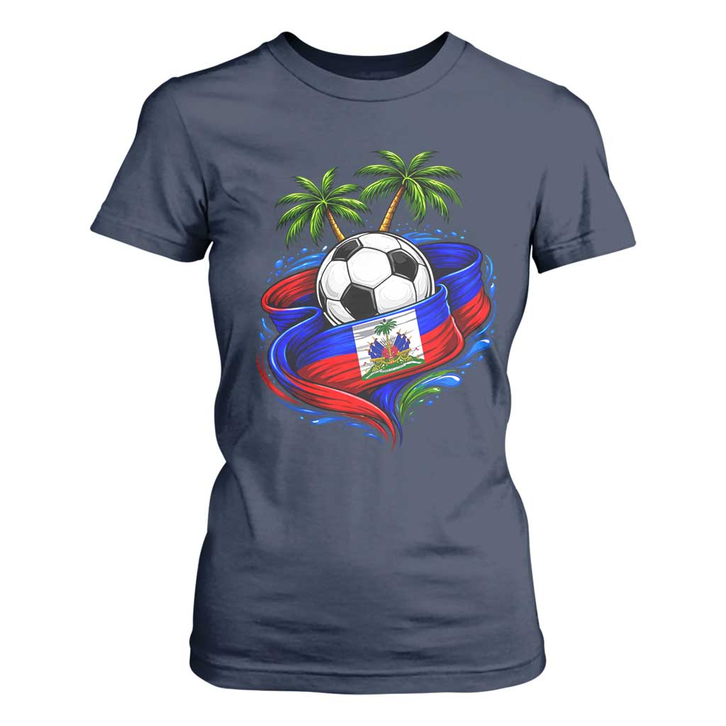 Haitian Flag Soccer Ball Graphic T Shirt For Women Tropical Palm Trees Caribbean Haiti Football Fans Pride