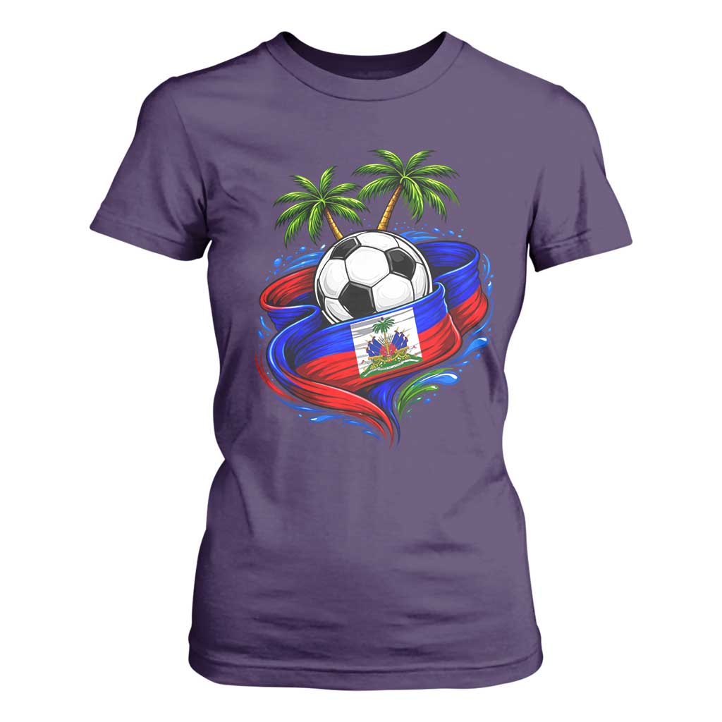 Haitian Flag Soccer Ball Graphic T Shirt For Women Tropical Palm Trees Caribbean Haiti Football Fans Pride