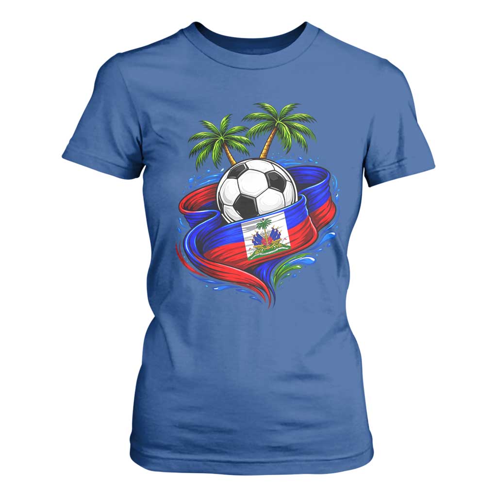 Haitian Flag Soccer Ball Graphic T Shirt For Women Tropical Palm Trees Caribbean Haiti Football Fans Pride