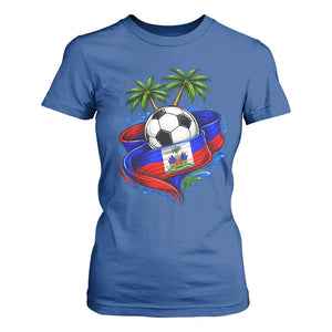 Haitian Flag Soccer Ball Graphic T Shirt For Women Tropical Palm Trees Caribbean Haiti Football Fans Pride