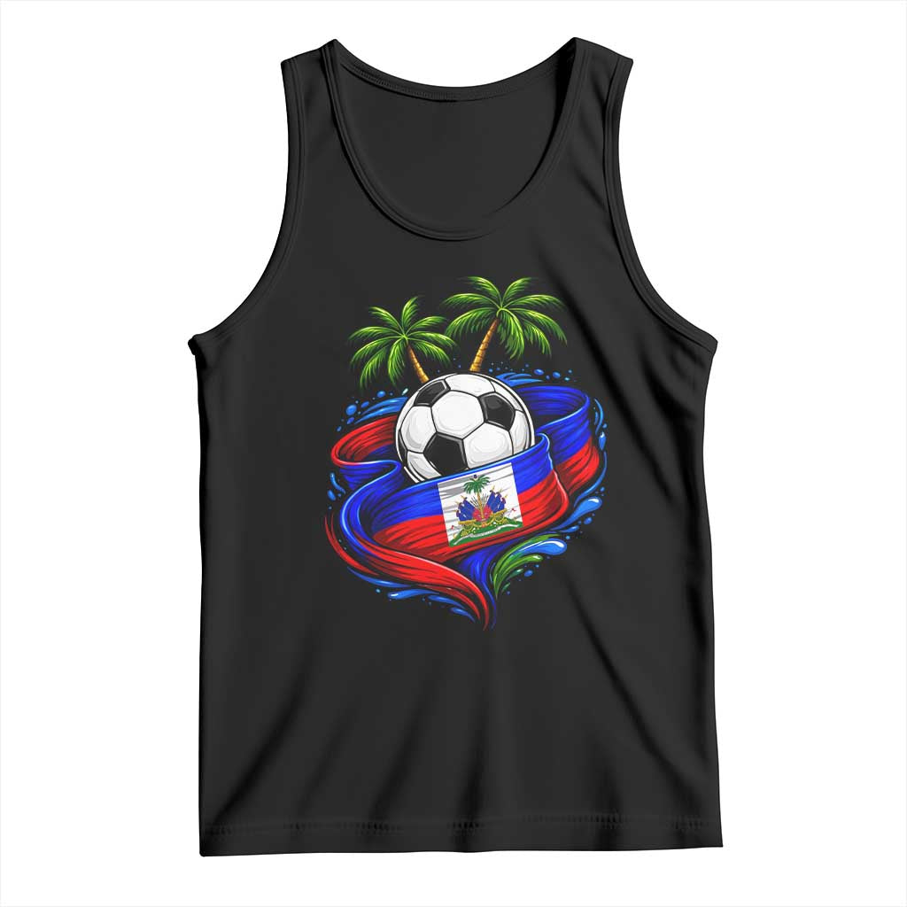 Haitian Flag Soccer Ball Graphic Tank Top Tropical Palm Trees Caribbean Haiti Football Fans Pride