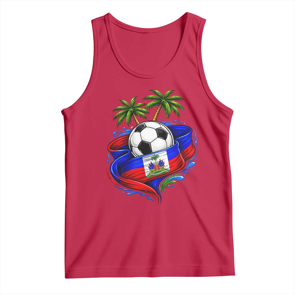 Haitian Flag Soccer Ball Graphic Tank Top Tropical Palm Trees Caribbean Haiti Football Fans Pride