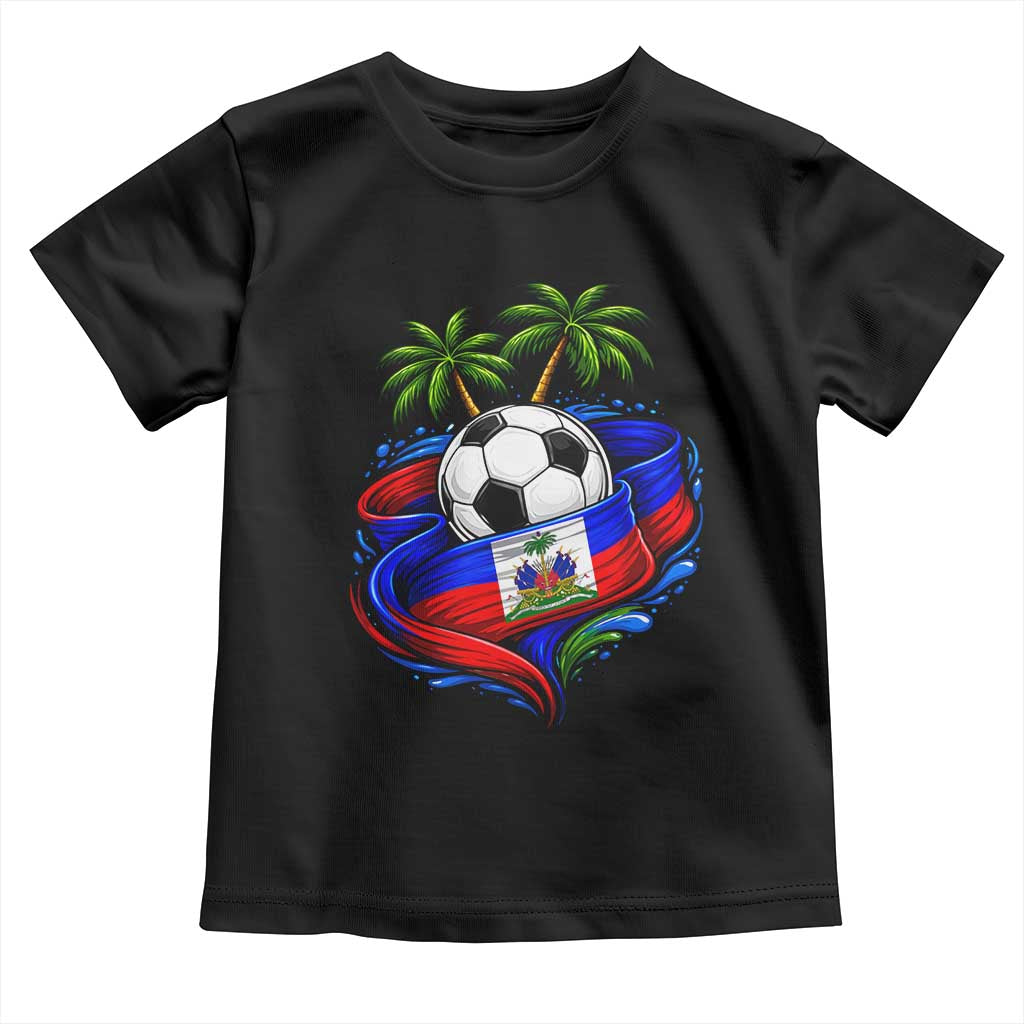 Haitian Flag Soccer Ball Graphic Toddler T Shirt Tropical Palm Trees Caribbean Haiti Football Fans Pride