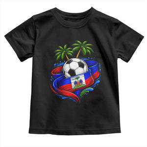 Haitian Flag Soccer Ball Graphic Toddler T Shirt Tropical Palm Trees Caribbean Haiti Football Fans Pride