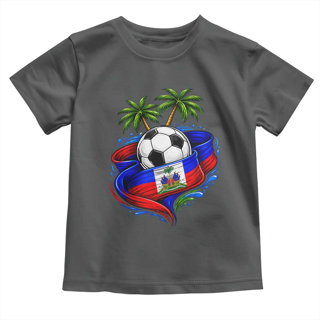 Haitian Flag Soccer Ball Graphic Toddler T Shirt Tropical Palm Trees Caribbean Haiti Football Fans Pride