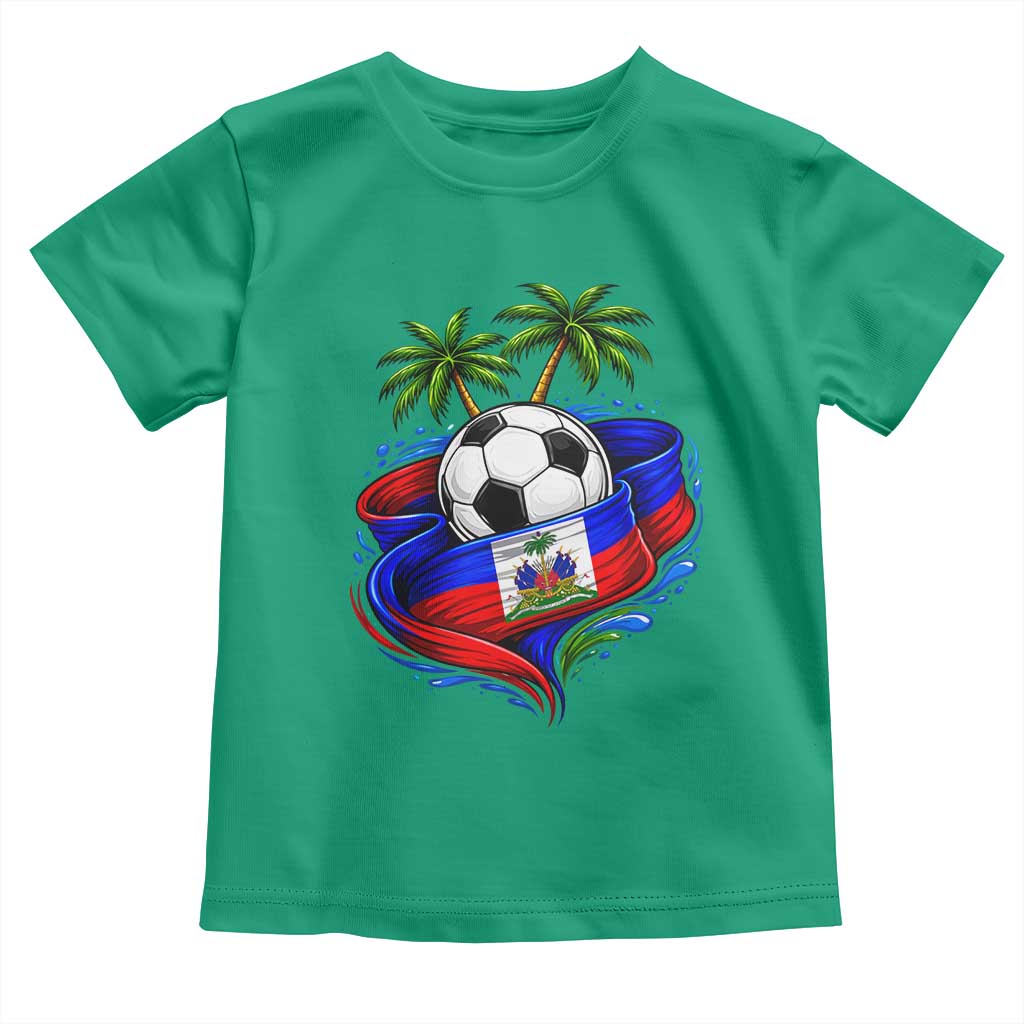 Haitian Flag Soccer Ball Graphic Toddler T Shirt Tropical Palm Trees Caribbean Haiti Football Fans Pride