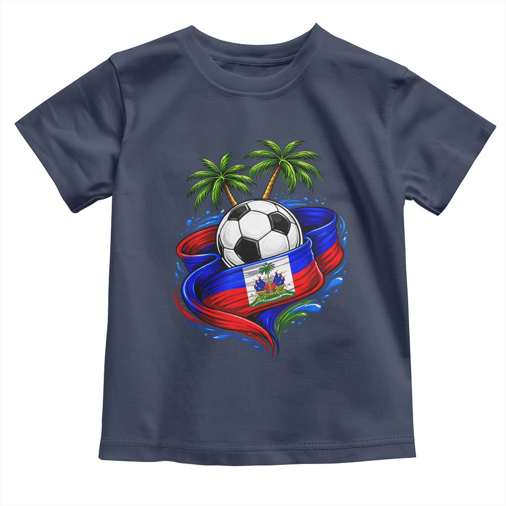 Haitian Flag Soccer Ball Graphic Toddler T Shirt Tropical Palm Trees Caribbean Haiti Football Fans Pride