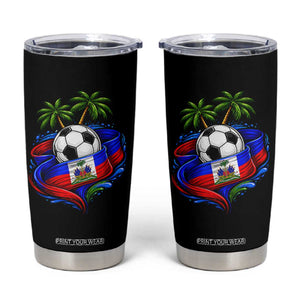 Haitian Flag Soccer Ball Graphic Tumbler Cup Tropical Palm Trees Caribbean Haiti Football Fans Pride