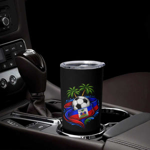 Haitian Flag Soccer Ball Graphic Tumbler Cup Tropical Palm Trees Caribbean Haiti Football Fans Pride