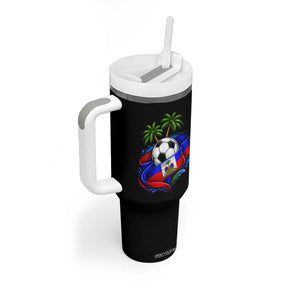 Haitian Flag Soccer Ball Graphic Tumbler With Handle Tropical Palm Trees Caribbean Haiti Football Fans Pride