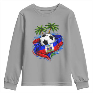 Haitian Flag Soccer Ball Graphic Youth Sweatshirt Tropical Palm Trees Caribbean Haiti Football Fans Pride