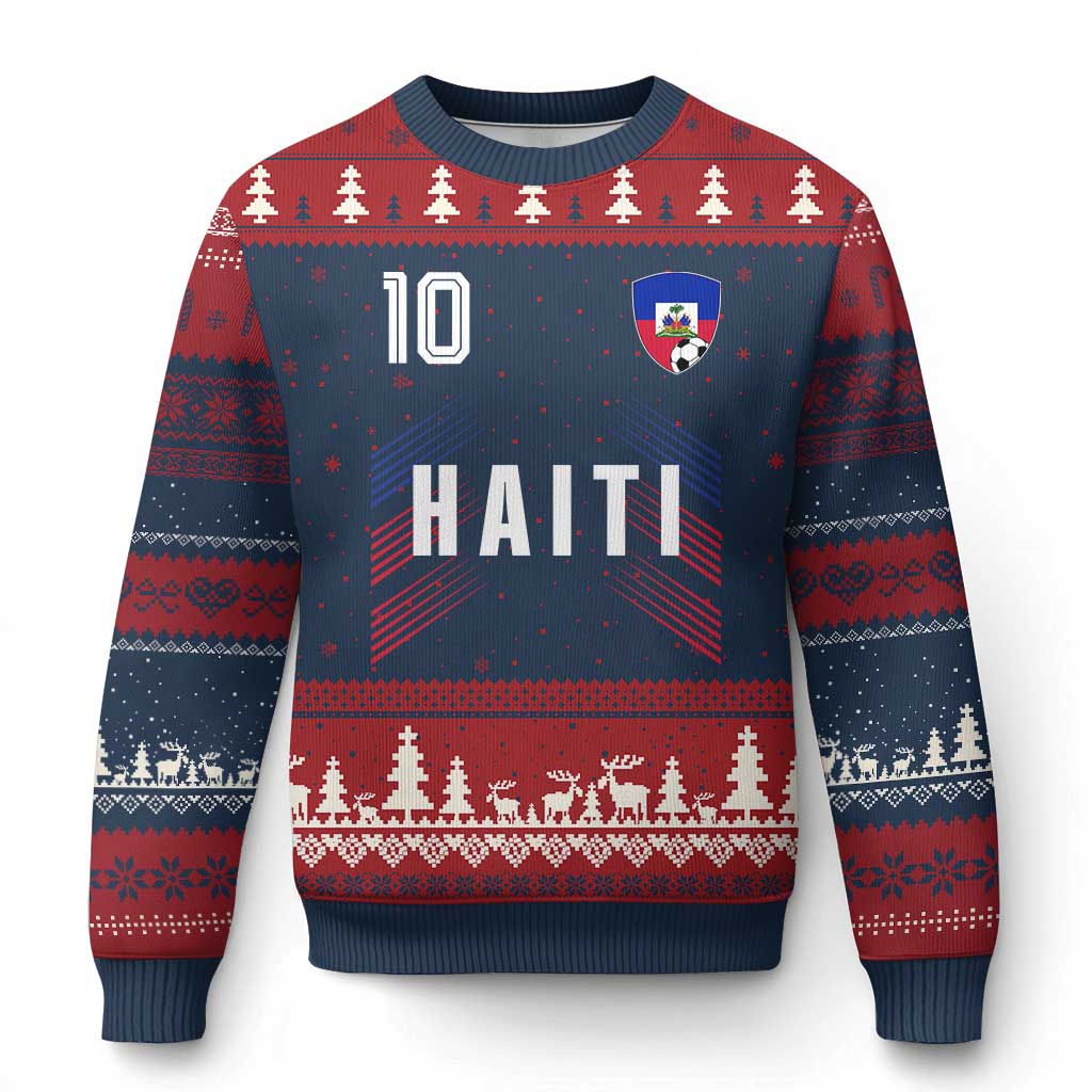 Haiti Soccer Sports Graphic Number 10 Jersey Style Ugly Christmas Sweater Proud Haitian Football Fans Game Day Pride TS02 Navy Red Print Your Wear