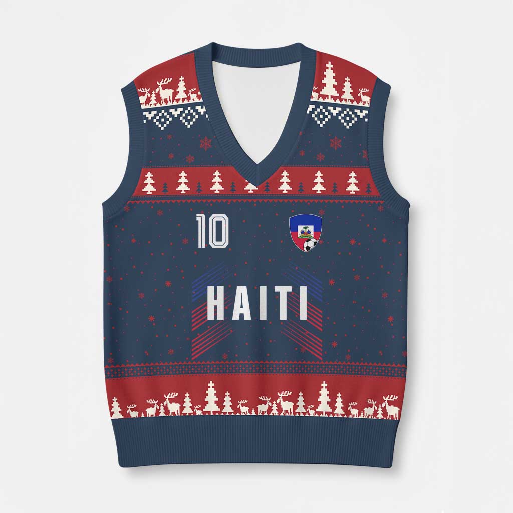 Haiti Soccer Sports Graphic Number 10 Jersey Style V-Neck Knit Sweater Vest Proud Haitian Football Fans Game Day Pride TS02 Navy Red Print Your Wear