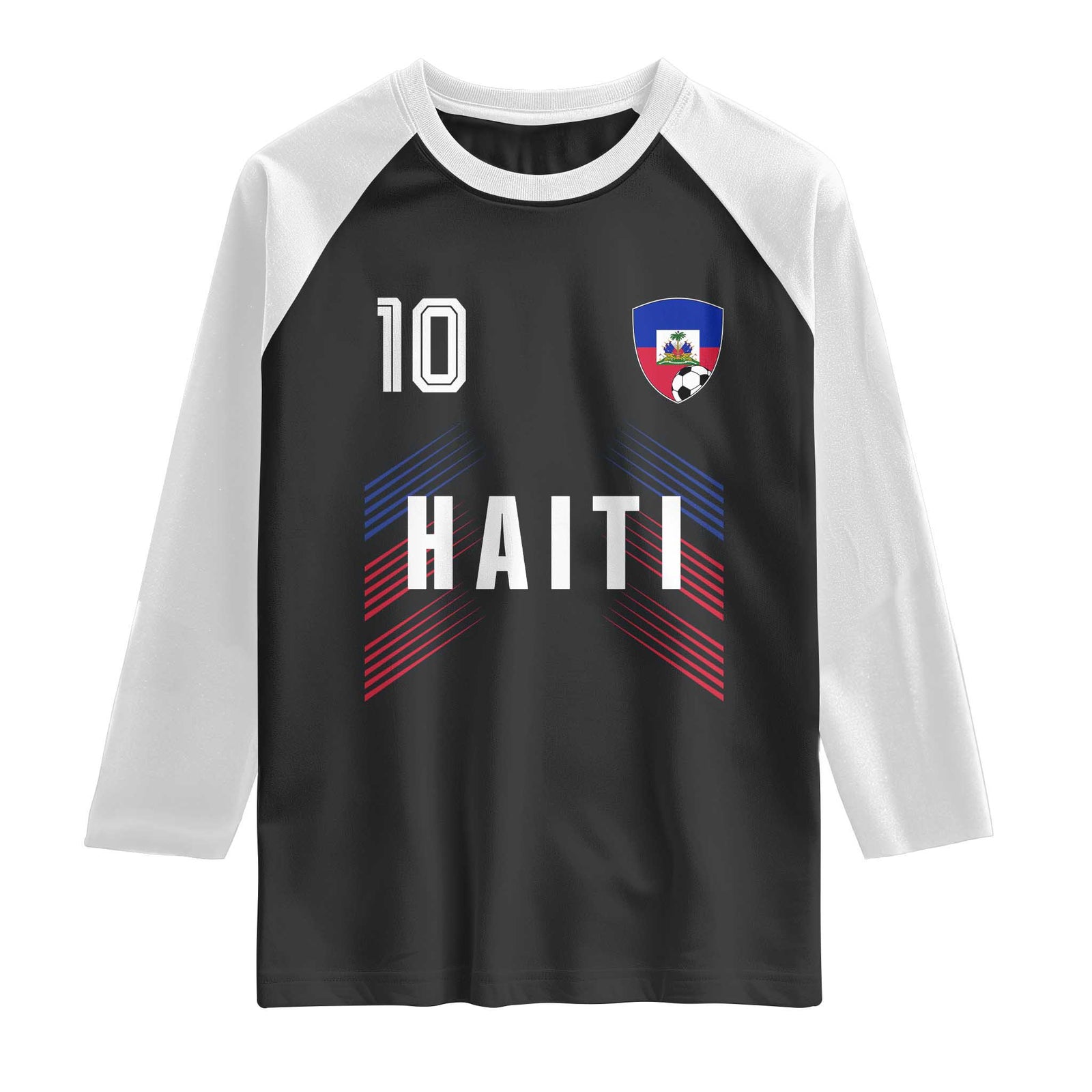 Haiti Soccer Sports Graphic Number 10 Jersey Style Raglan Shirt Proud Haitian Football Fans Game Day Pride TS02 Black White Print Your Wear