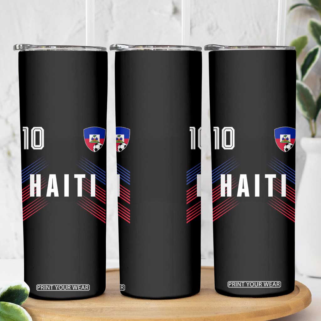 Haiti Soccer Sports Graphic Number 10 Jersey Style Skinny Tumbler Proud Haitian Football Fans Game Day Pride