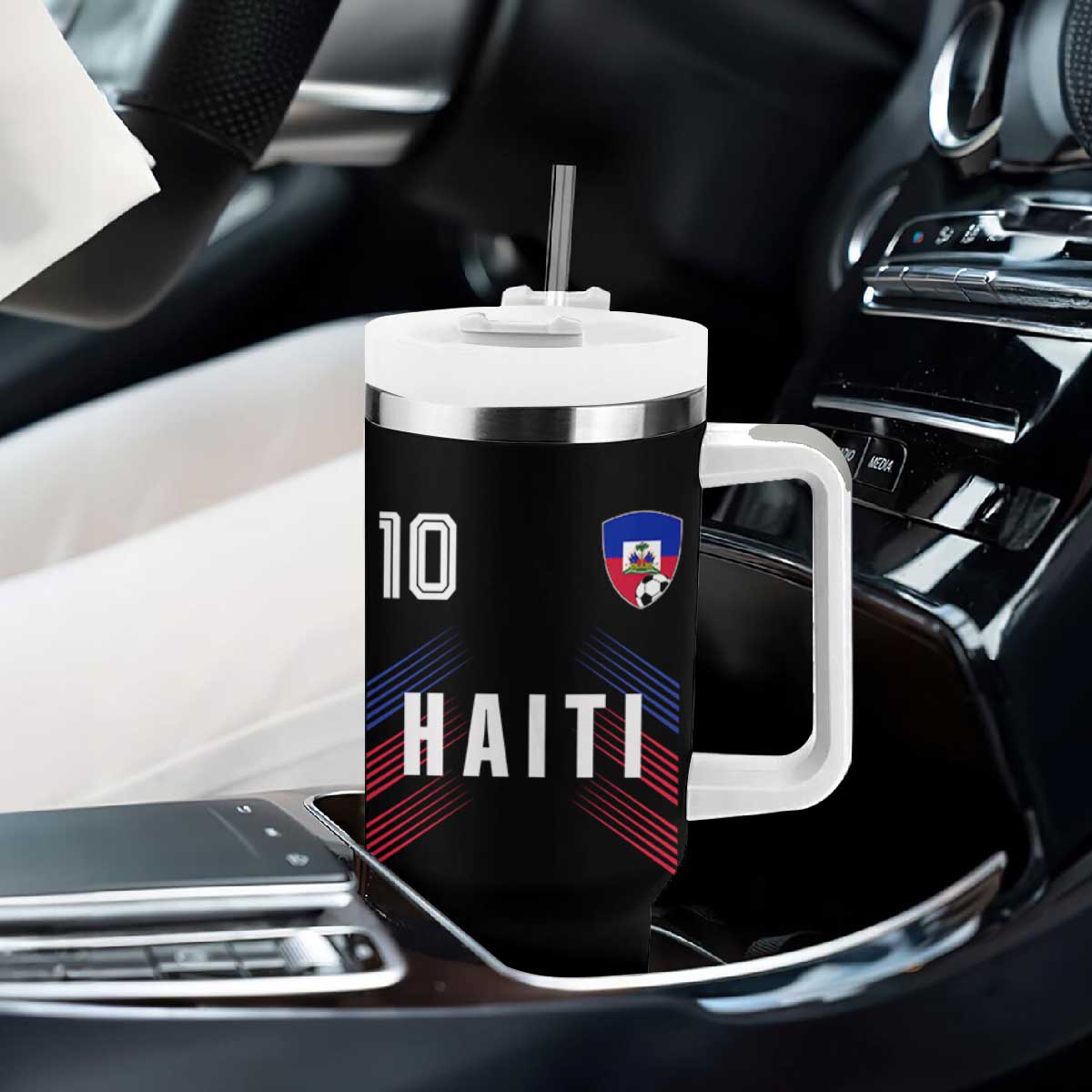 Haiti Soccer Sports Graphic Number 10 Jersey Style Tumbler With Handle Proud Haitian Football Fans Game Day Pride
