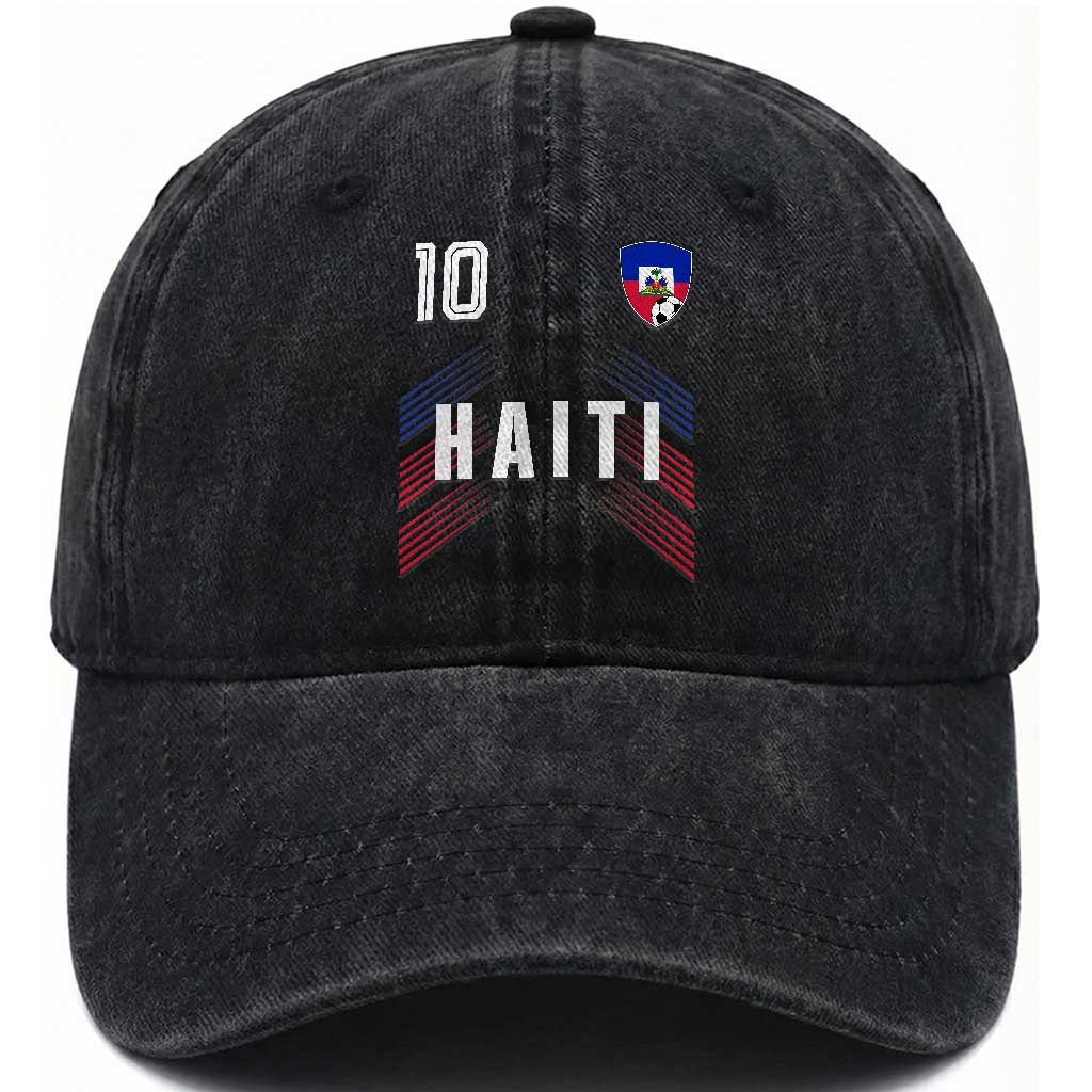 Haiti Soccer Sports Graphic Number 10 Jersey Style Washed Cotton Baseball Cap Proud Haitian Football Fans Game Day Pride TS02 Print Your Wear