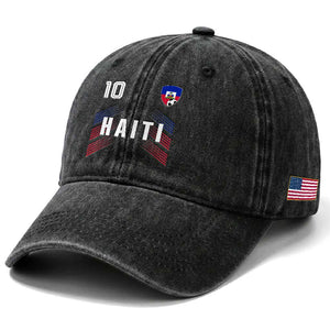 Haiti Soccer Sports Graphic Number 10 Jersey Style Washed Cotton Baseball Cap Proud Haitian Football Fans Game Day Pride