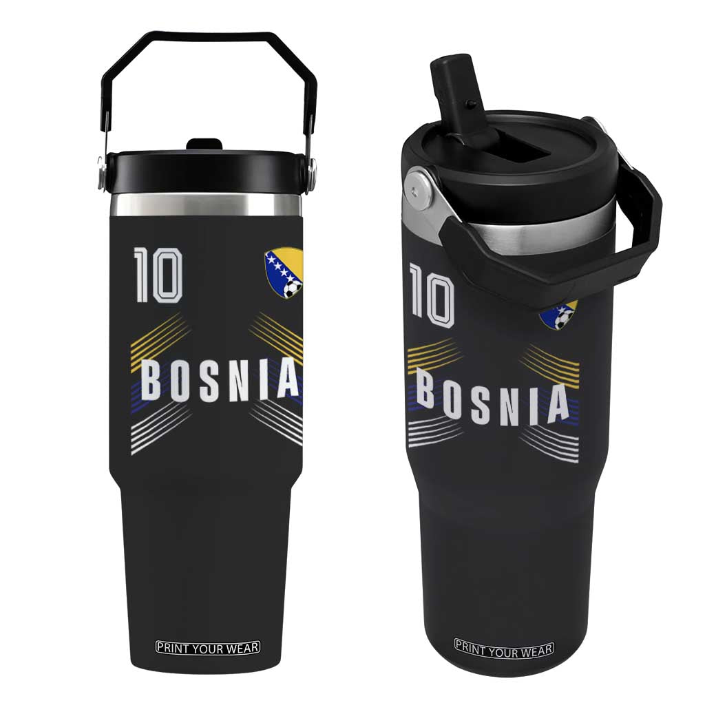 Bosnia Herzegovina Soccer Sports Graphic Number 10 Jersey Style Flip Straw Tumbler Proud Bosnian Football Fans Game Day Pride