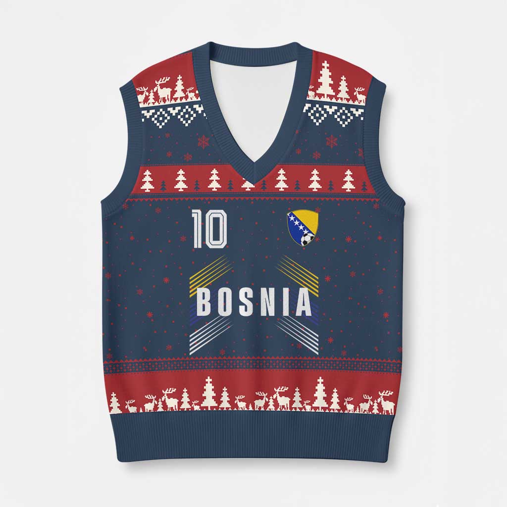Bosnia Herzegovina Soccer Sports Graphic Number 10 Jersey Style V-Neck Knit Sweater Vest Proud Bosnian Football Fans Game Day Pride TS02 Navy Red Print Your Wear