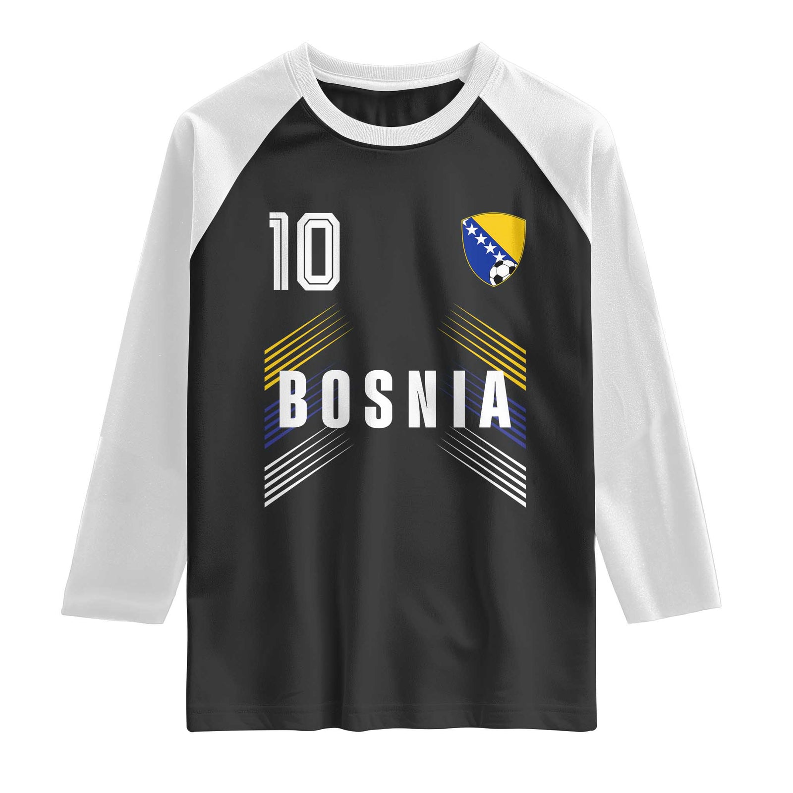 Bosnia Herzegovina Soccer Sports Graphic Number 10 Jersey Style Raglan Shirt Proud Bosnian Football Fans Game Day Pride TS02 Black White Print Your Wear