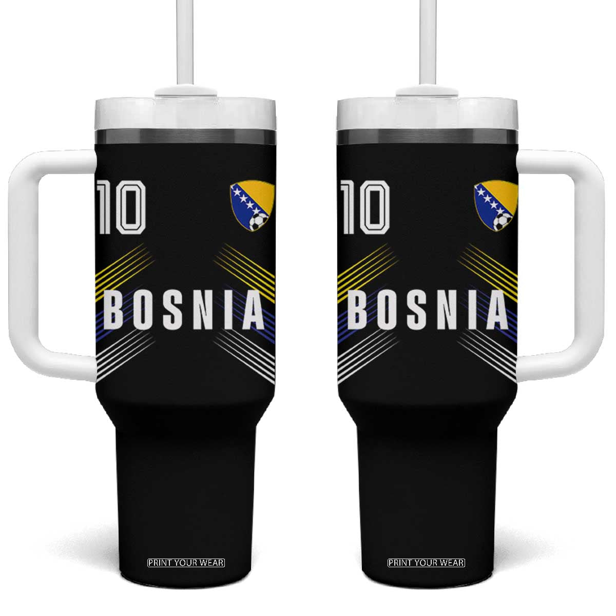 Bosnia Herzegovina Soccer Sports Graphic Number 10 Jersey Style Tumbler With Handle Proud Bosnian Football Fans Game Day Pride