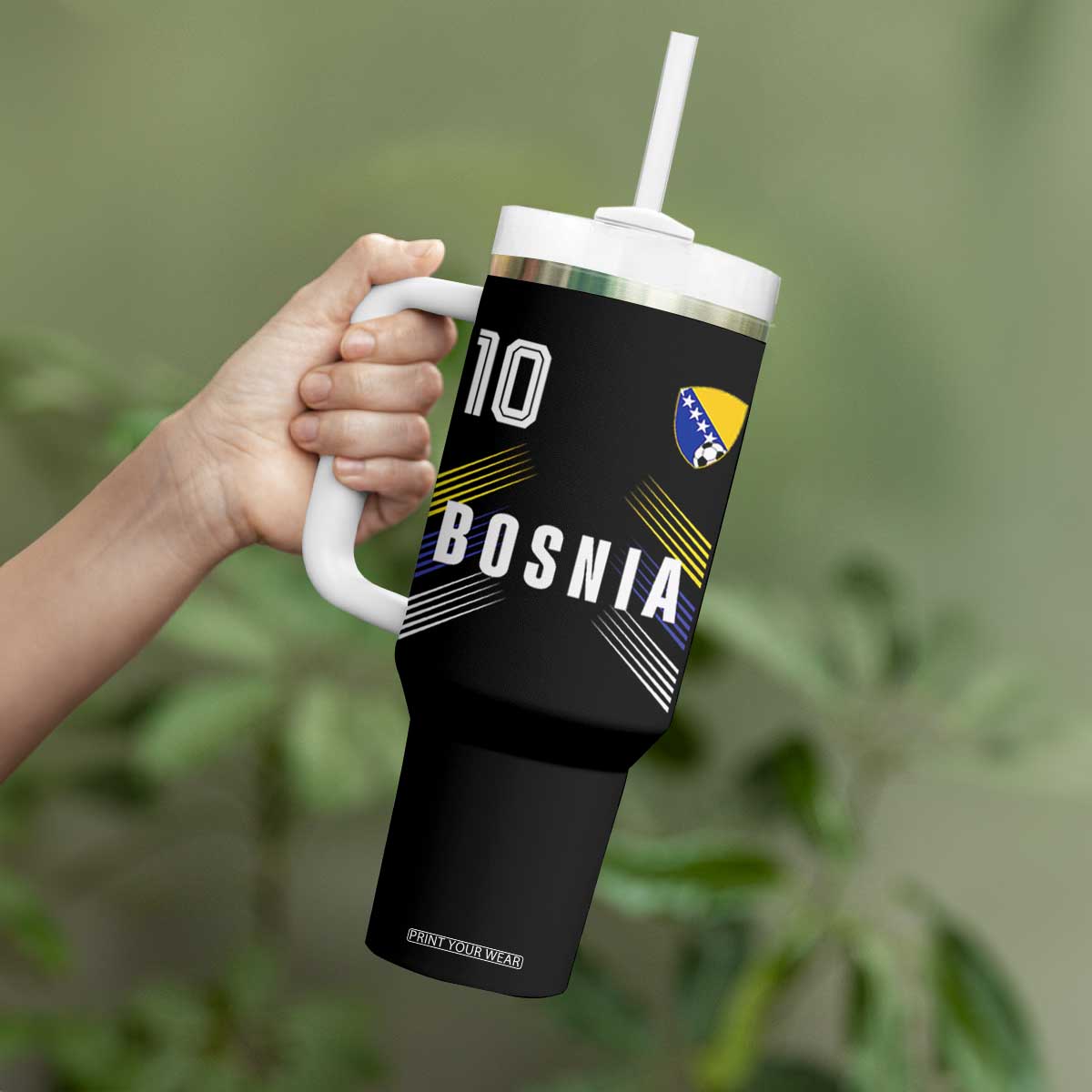 Bosnia Herzegovina Soccer Sports Graphic Number 10 Jersey Style Tumbler With Handle Proud Bosnian Football Fans Game Day Pride