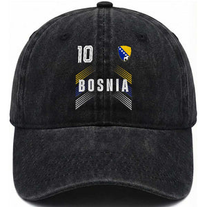 Bosnia Herzegovina Soccer Sports Graphic Number 10 Jersey Style Washed Cotton Baseball Cap Proud Bosnian Football Fans Game Day Pride