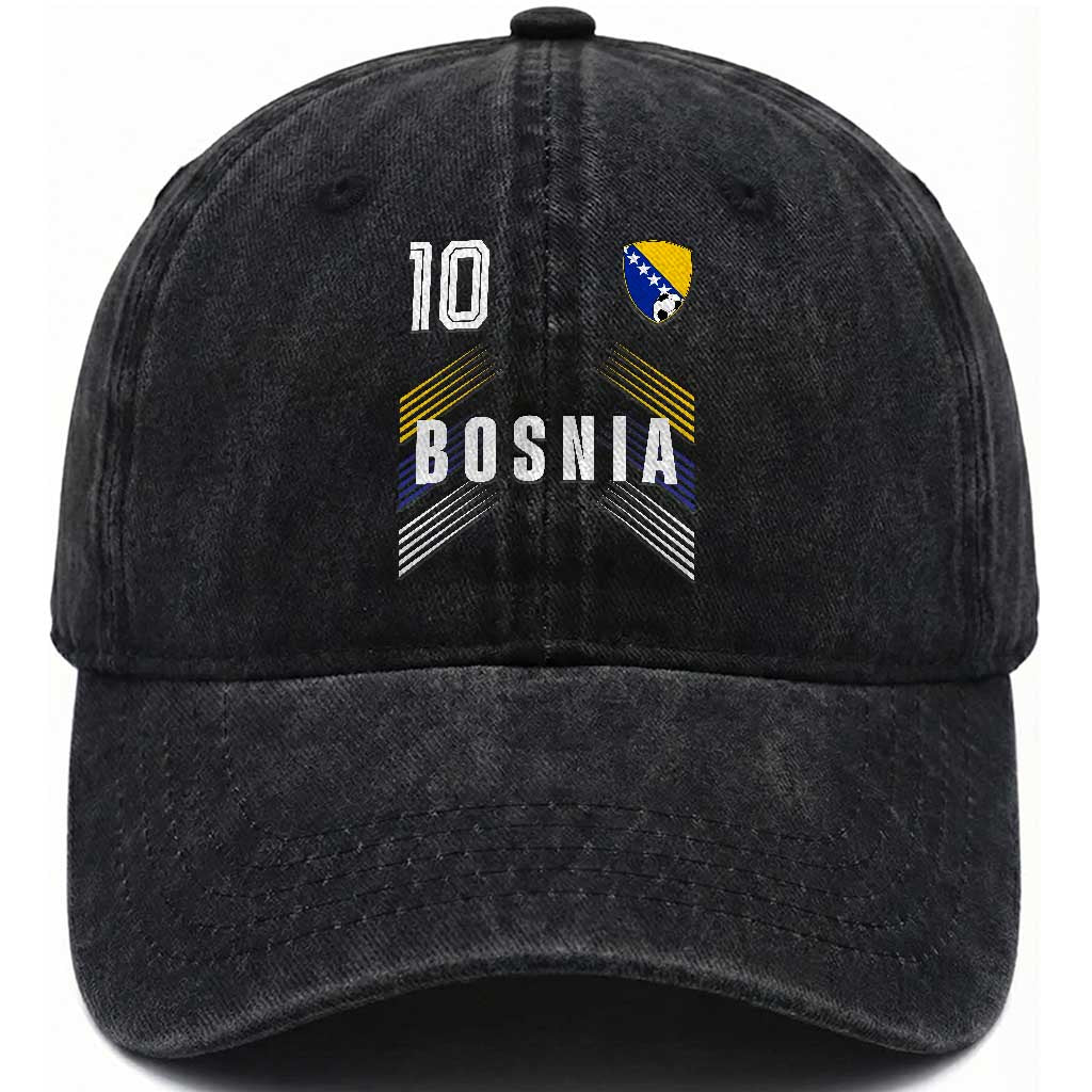 Bosnia Herzegovina Soccer Sports Graphic Number 10 Jersey Style Washed Cotton Baseball Cap Proud Bosnian Football Fans Game Day Pride TS02 Print Your Wear
