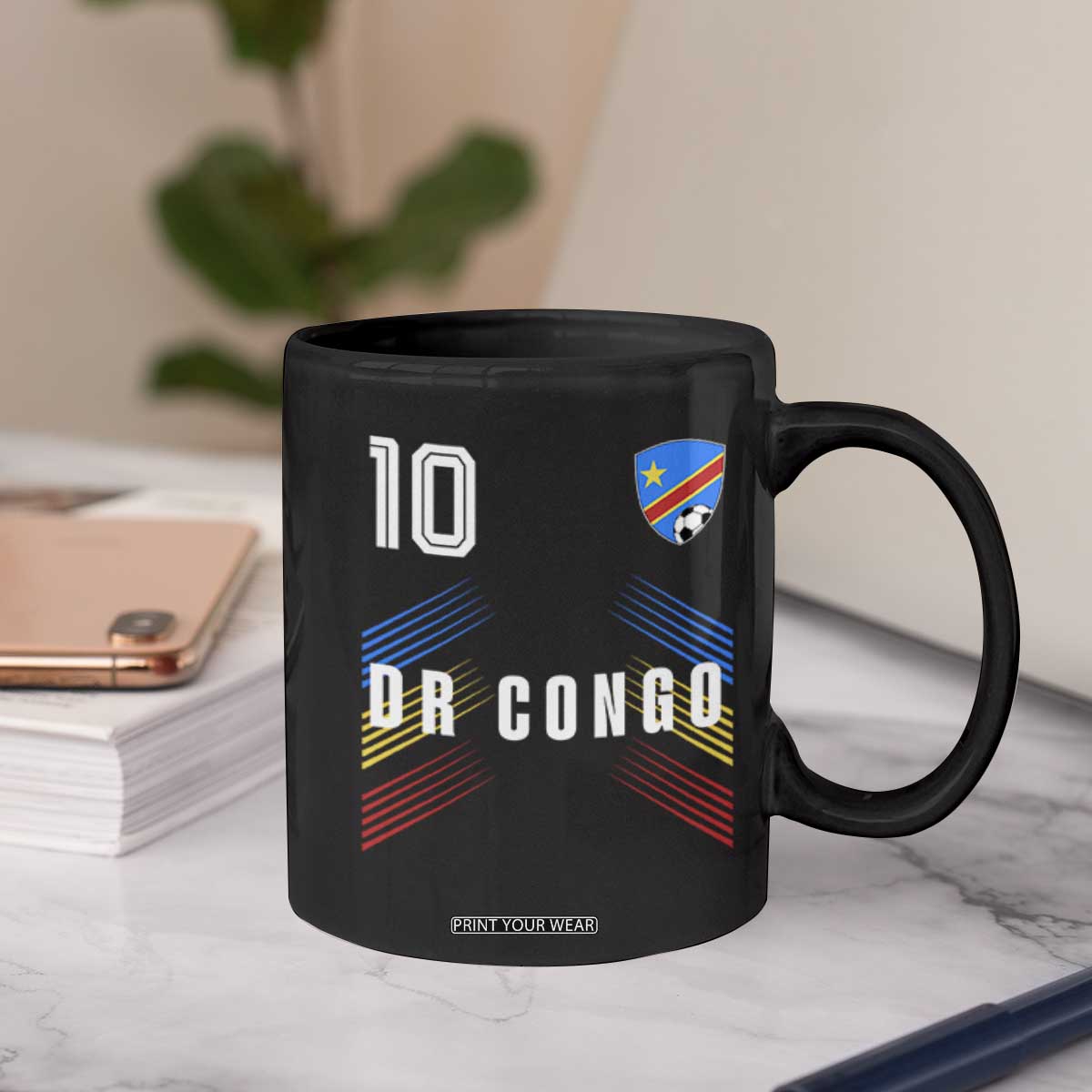DR Congo Soccer Sports Graphic Number 10 Jersey Style Coffee Mug Proud Congolese Football Fans Game Day Pride