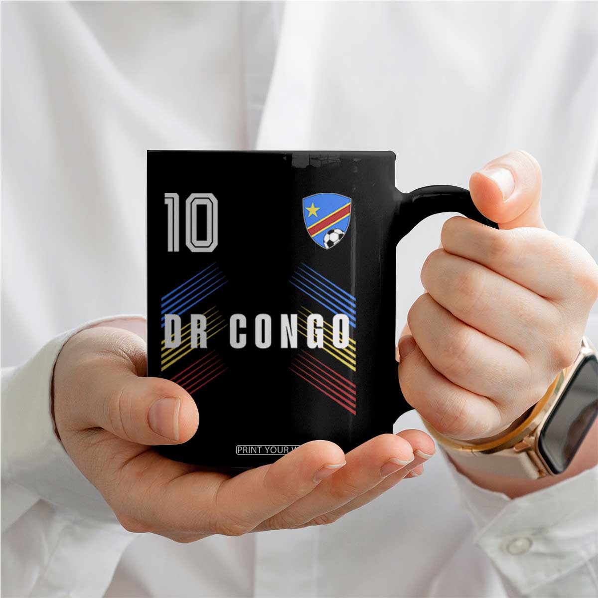 DR Congo Soccer Sports Graphic Number 10 Jersey Style Coffee Mug Proud Congolese Football Fans Game Day Pride