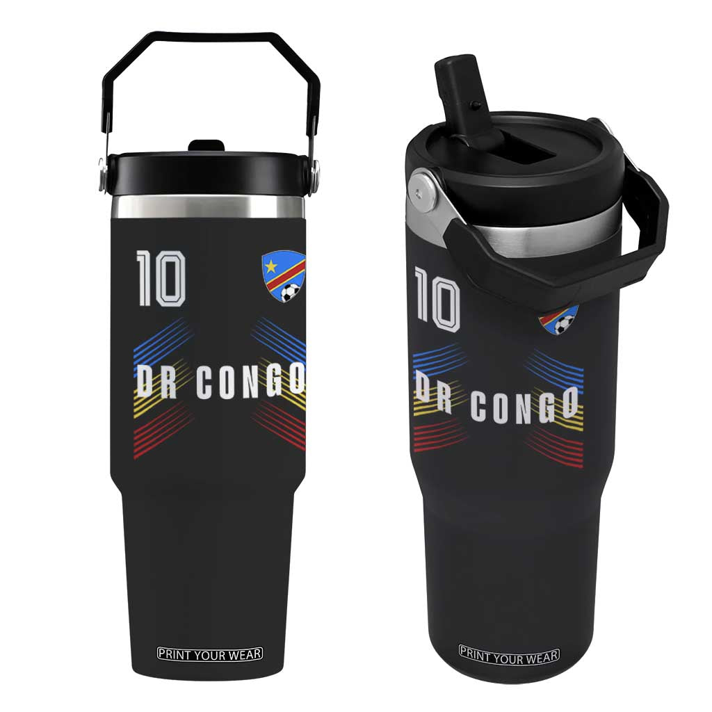 DR Congo Soccer Sports Graphic Number 10 Jersey Style Flip Straw Tumbler Proud Congolese Football Fans Game Day Pride TS02 One Size: 30 oz Black Print Your Wear